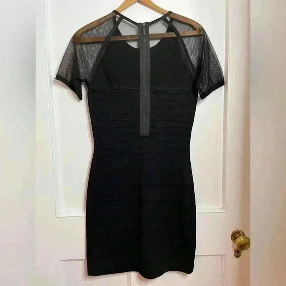John and Jenn  Black Bandage Bodycon Mesh Sleeved Dress - Picture 6 of 10